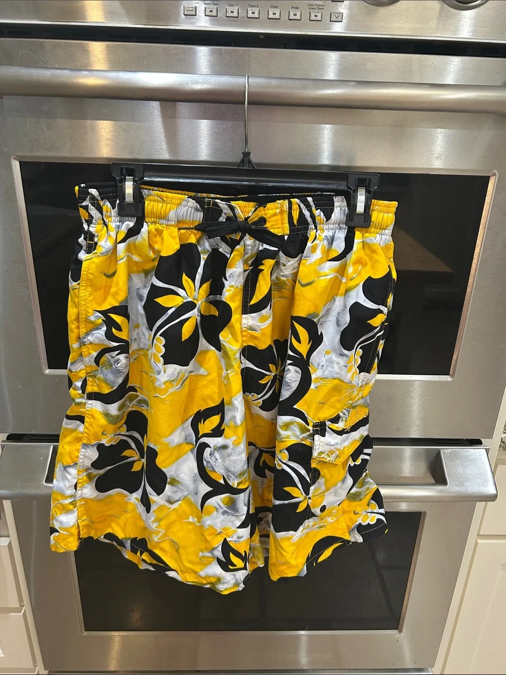 Speedo Yellow Black White Floral Swim Trunks for Men